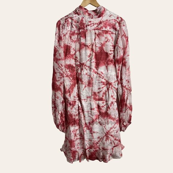 Rococo Sand Ava Rosewood Tie Dye Print Faux Wrap Ruffle Mini Dress Size M - Picture 9 of 15